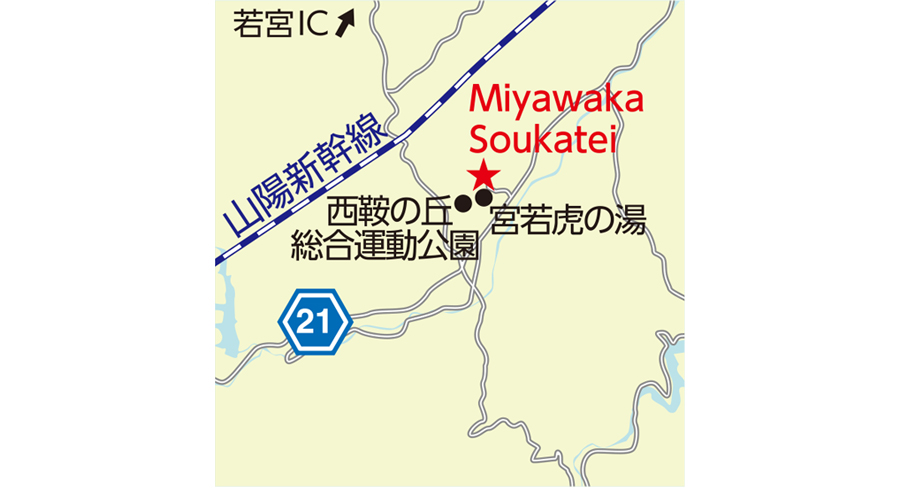 福岡の人気フレンチレストラン「Miyawaka Soukatei」の地図