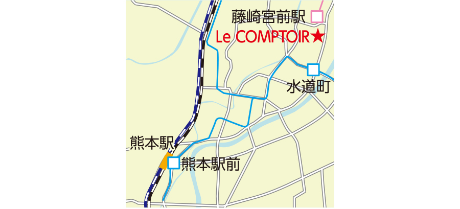 【熊本】デートにもおすすめ！コース料理が味わえる人気のレストラン「Le COMPTOIR」の地図