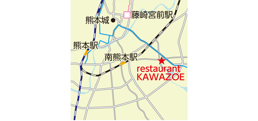 【熊本】デートにもおすすめ！コース料理が味わえる人気のレストラン「restaurant KAWAZOE」の地図
