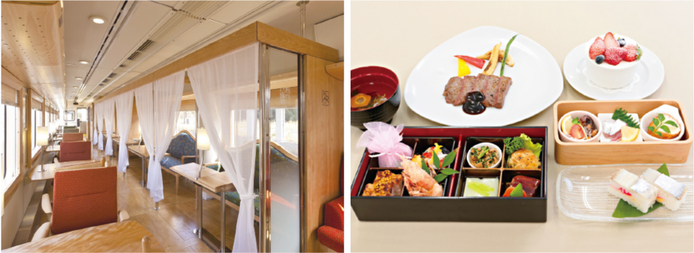 九州のおすすめ観光列車【おれんじ食堂】の内装とコース料理
